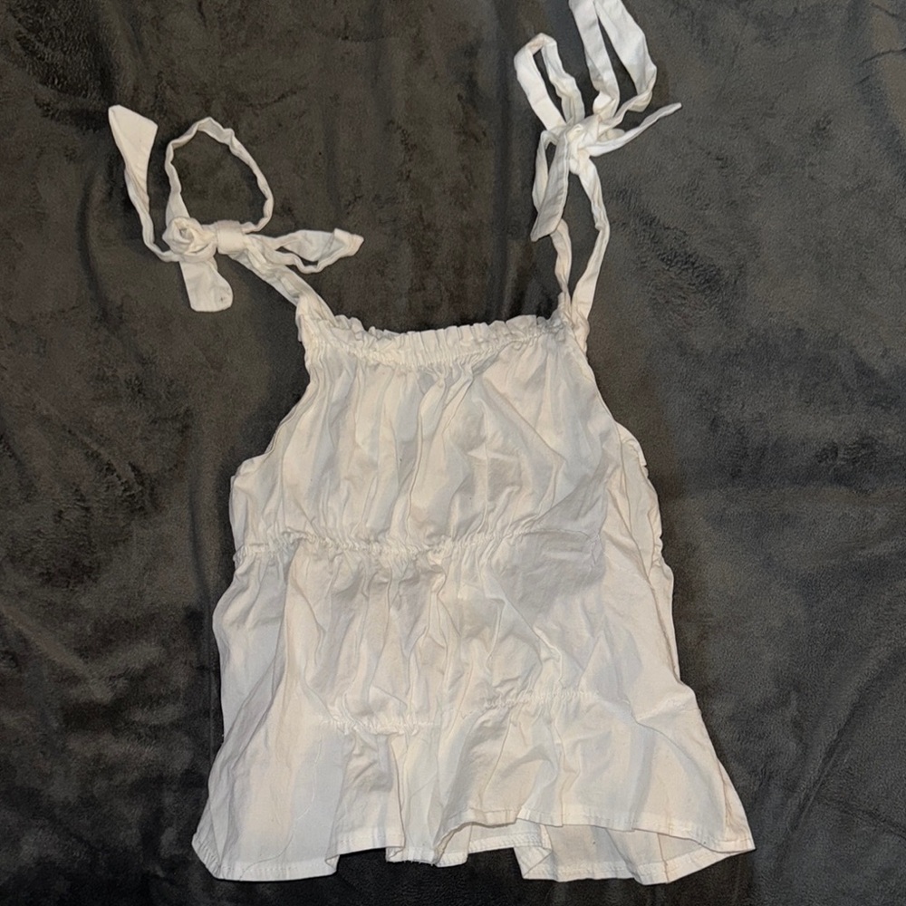 White Cream Ruffled Sleeveless Camisole with Tie Front